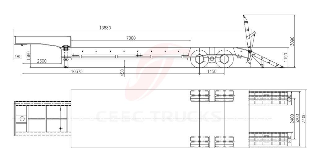 UN 2 axle low bed semitrailer drawing UN 2 axle low bed semitrailer drawing