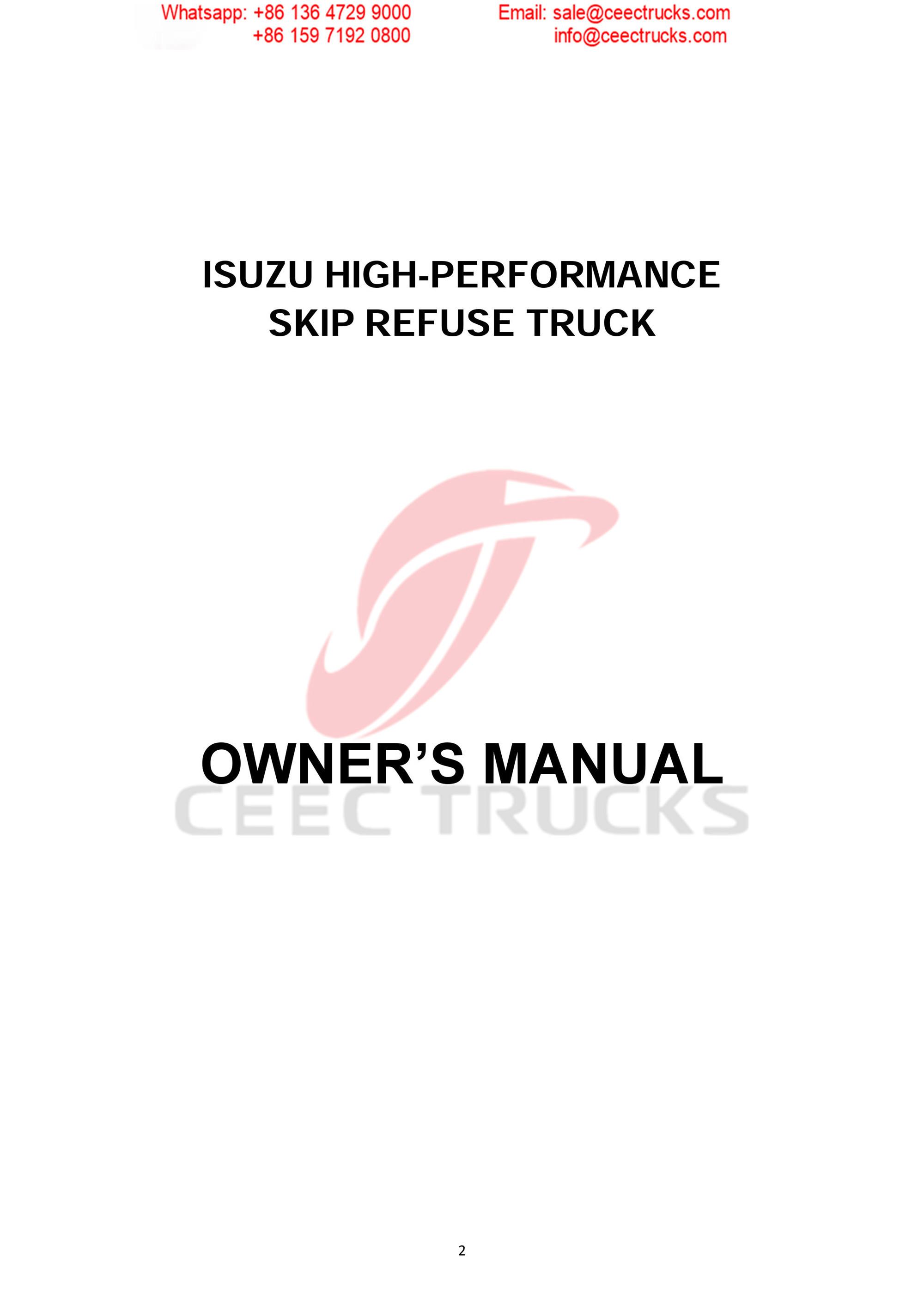 ISUZU 6CBM skip refuse truck Operation Manual ISUZU 6CBM skip refuse truck Operation Manual