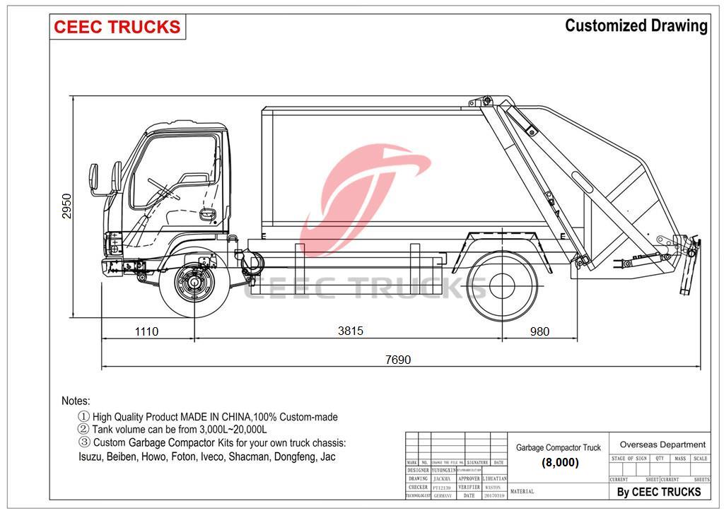 HOWO garbage compactor truck technical drawing