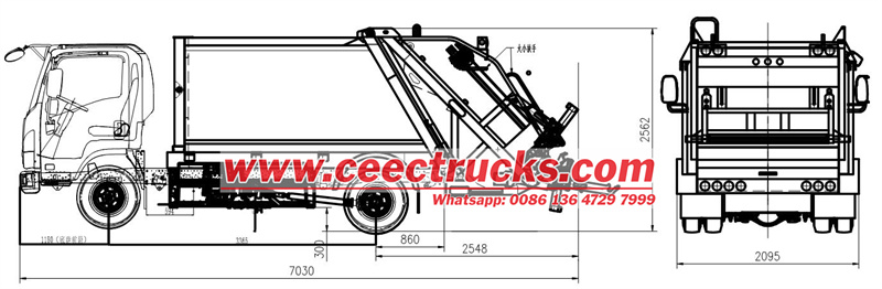 Isuzu NKR refuse compactor truck drawing