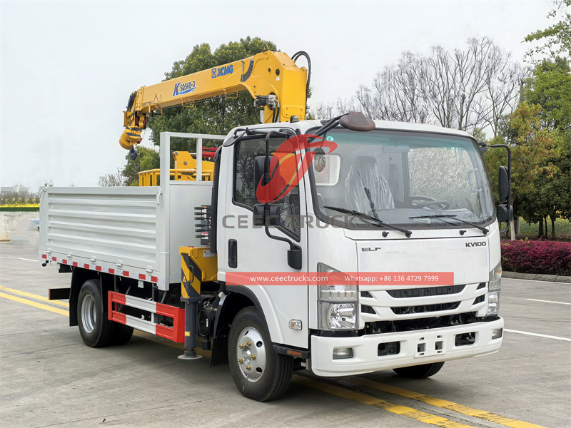 ISUZU ELF cargo truck with 5tons crane