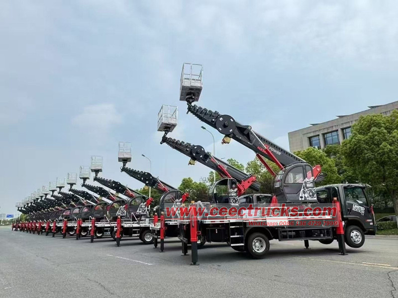 Factory testing of 20 units ISUZU NPR 20m articulated manlifter truck