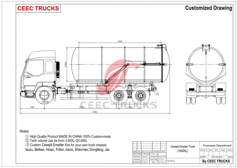 Lori tangki sedutan kumbahan Dongfeng 16CBM