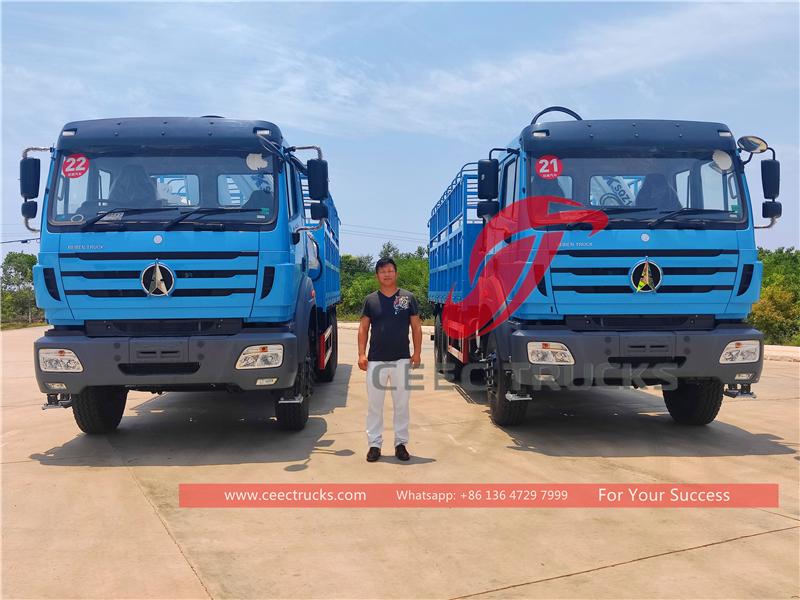Tanzania - 2 unit trak kren boom buku jari Beiben RHD 6 × 4 dieksport dari CEEC TRUCKS